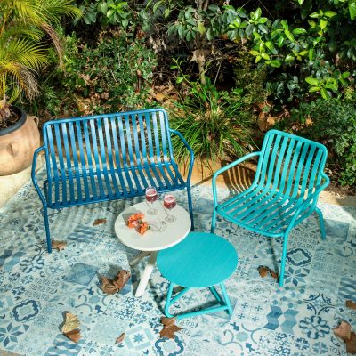 ספסל אלומיניום צבע כחול סט ישיבה לגינה כיסא נוח טורקיז