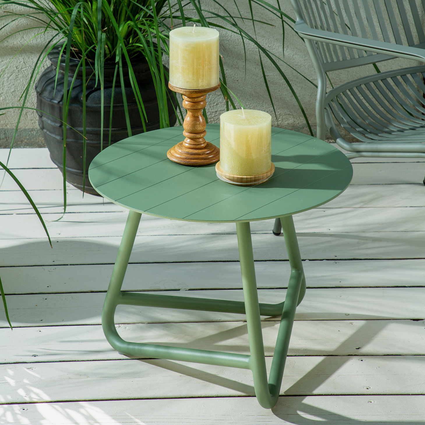 שולחן קפה מעוצב לגינה שולחן אלומיניום עגול ירוק