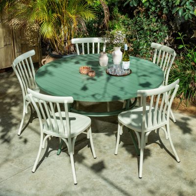 פינת אירוח לגינה עיצוב מודרני שולחן אלומיניום עגול