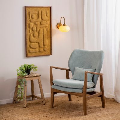 פינת ישיבה מעוצבת כורסת בד עץ מלא ריפוד קורדרוי