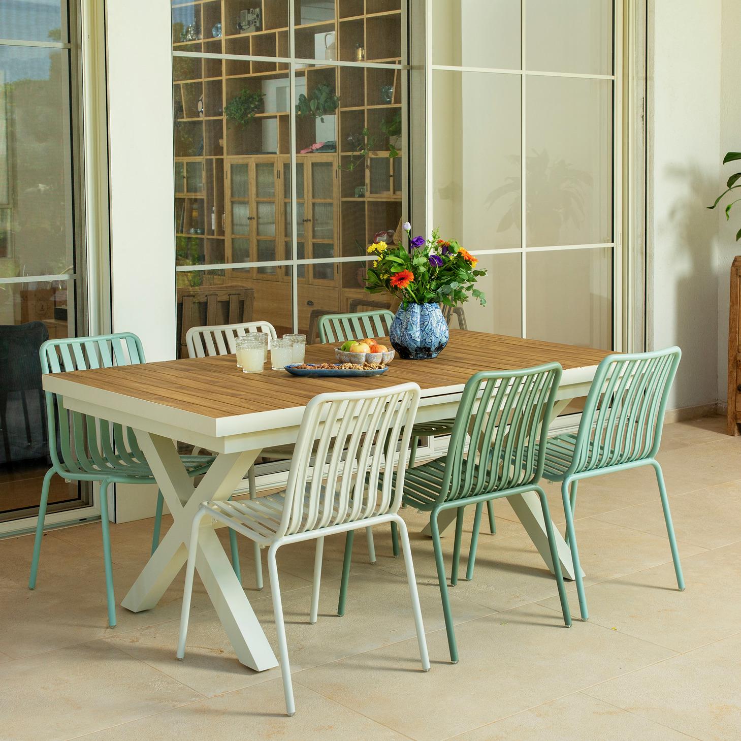 שולחן אלומיניום מלבני לגינה כיסאות אלומניום איכותי